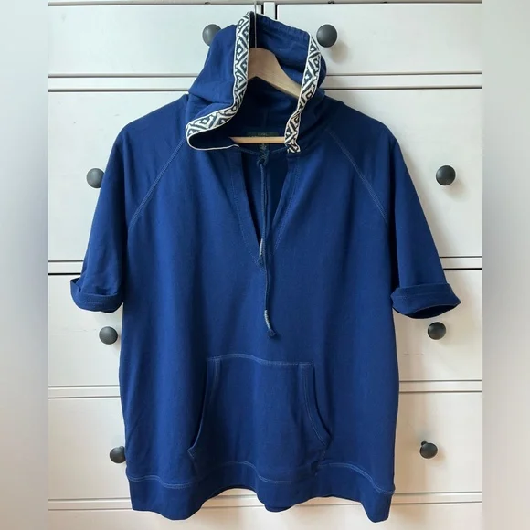 LRL Lauren Jeans‎ Women's Navy Blue Hoodie 100% cotton 1X size Lace V Neck top - Picture 6 of 17